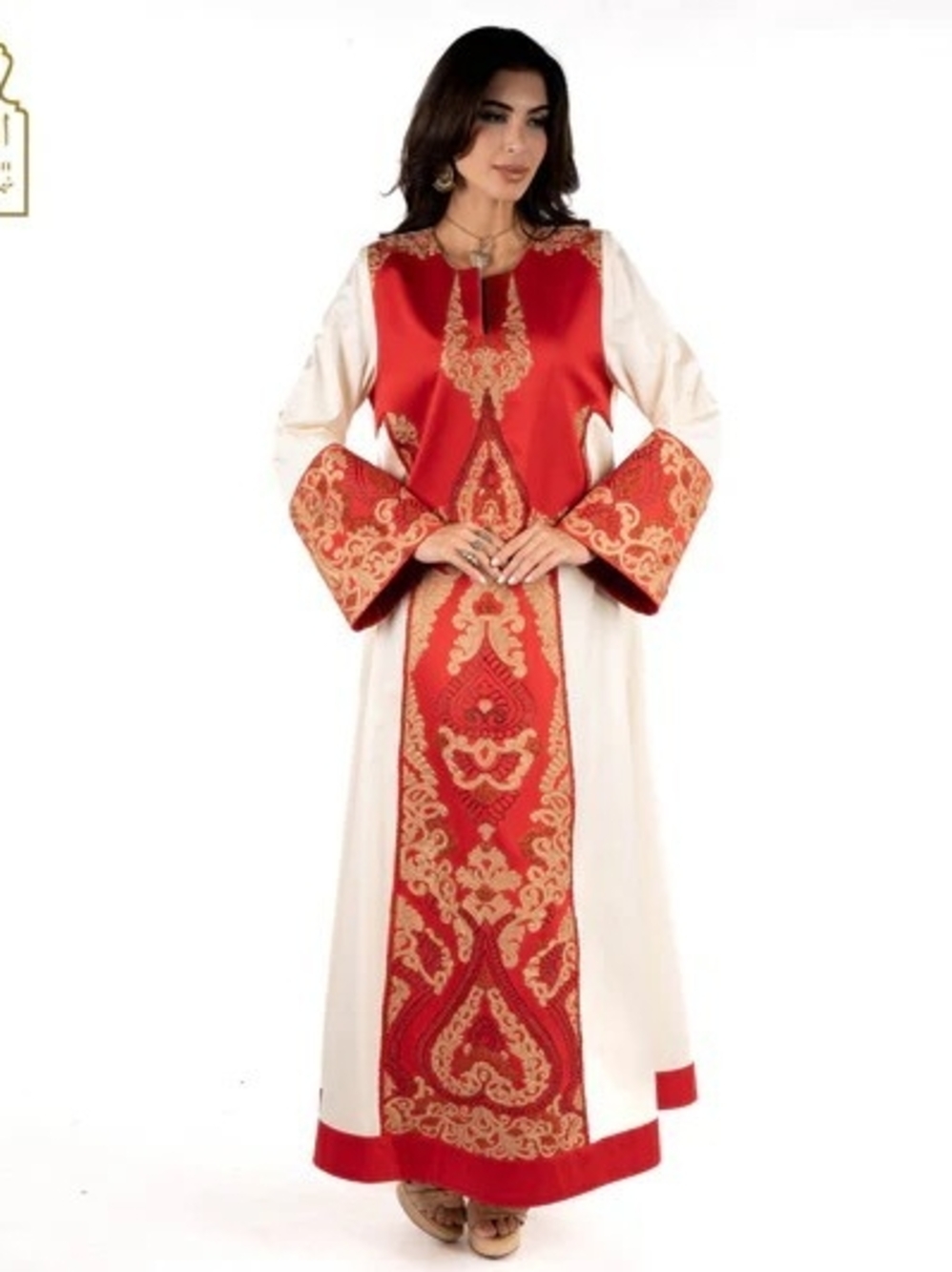 EDDUKkAN FLATTERING abaya. Red & White Embroidered Maxi Dress Abaya Hand Made